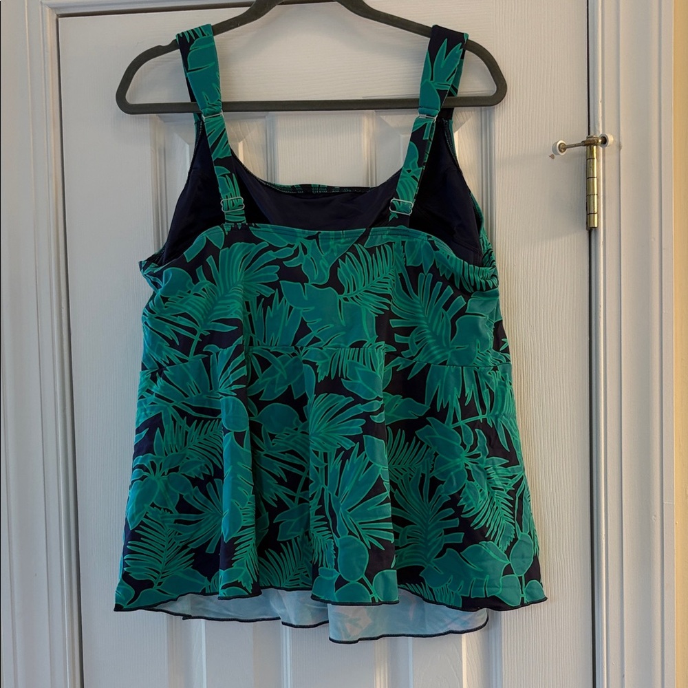 Lands End size 2X Tropical Green Leaf Print Women's Tankini Top - Picture 3 of 6